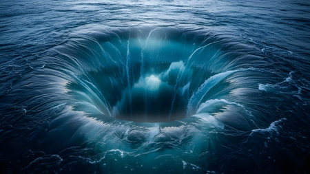 Aerial view of a turquoise ocean wave with a holeの素材