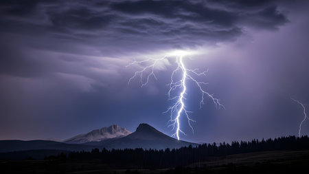 Lightning strikes the top of a mountain in the Carpathiansの素材