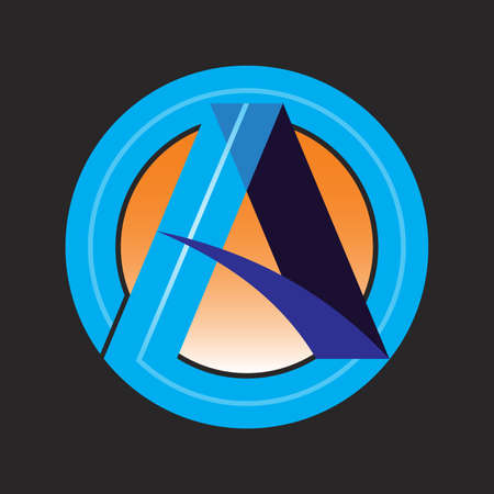 letter A logo in blue circle and sunset,modern and elegantの写真素材