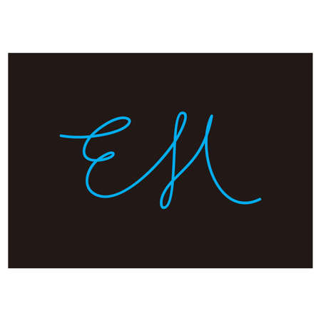 Latin handwritten drawing, the letters E and M in light blue colorのイラスト素材