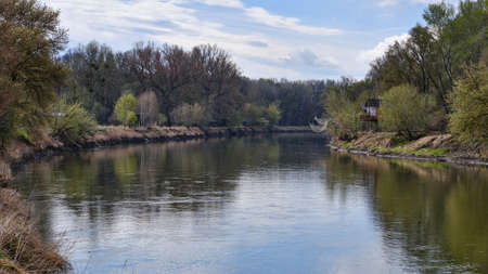 Fisherman's cottage by the river Morava, Slovakiaの写真素材