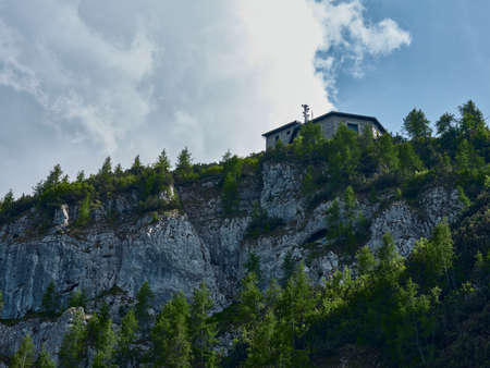 The Kehlsteinhaus (Eagle's Nest) is a Nazi-constructed building erected a top the summit of the Kehlstein, a rocky outcrop that rises above Obersalzberg near the town Berchtesgadenの写真素材