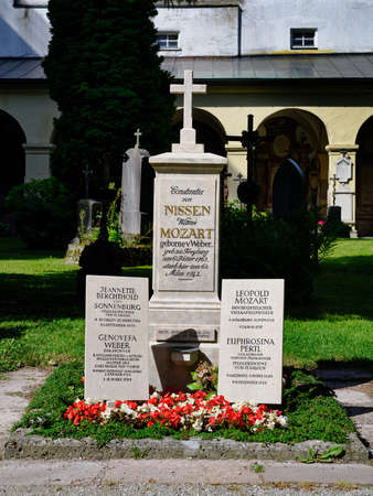 Tomb of Constantia von Nissen, widow of Wolfgang Amadeus Mozart and his father Leopold Mozart in Salzburg, Austriaの写真素材