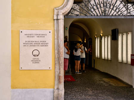 Birthplace of Wolfgangang Amadeus Mozart in Salzburg, Austriaの写真素材