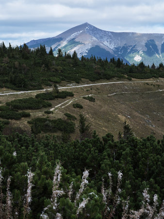 View of Schneeberg mountain from Rax mountain range in Austria