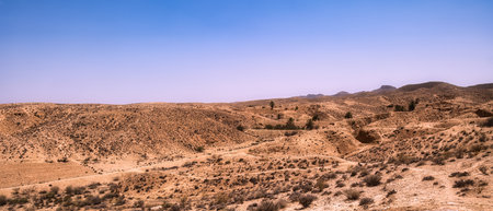 Panorama of the beautiful desert landscape of the south of Tunisia in Africaの写真素材