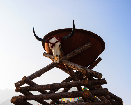 Sacrificial container under the blue skyの写真素材