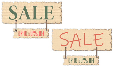 sale banner in the form of a sign of burlap fabric for  background, template, website, store and advertising with trend commercial of flash sale for shop and business marketingのイラスト素材