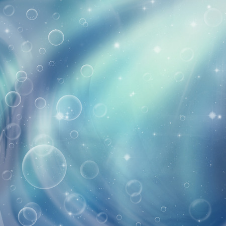 Blue underwater background with rays and the Sun with bubblesの写真素材