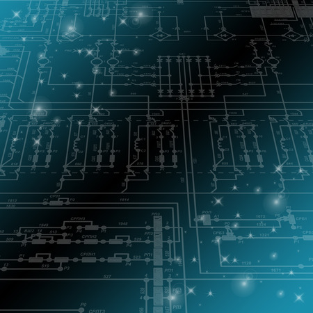 Fragment of an electrical circuit on a blue background.の写真素材