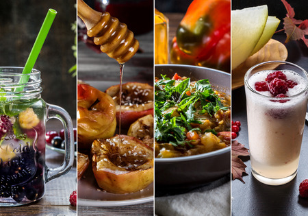 Collage with vegetarian natural food.の写真素材