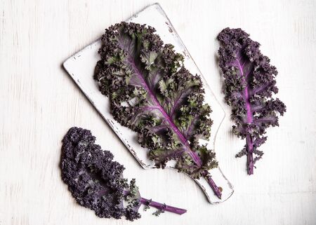 Fresh purple organic cabbage leaves on a light background.の写真素材