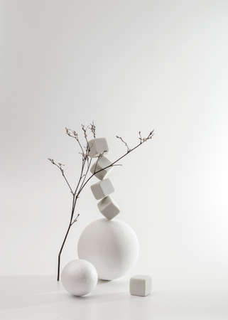 Minimalistic monochrome still life composition. Copy space, abstract modern art design conceptの写真素材