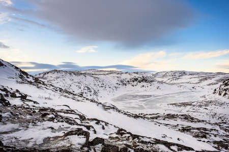 The coast of the Barents Sea at the end of February. Teriberka, Russia