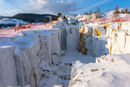 Abandoned marble quarry near the village of Buguldeyka on Lake Baikal in February, Russia.の写真素材