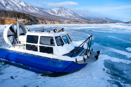 Hovercraft on winter Baikal in February, Russia.の写真素材