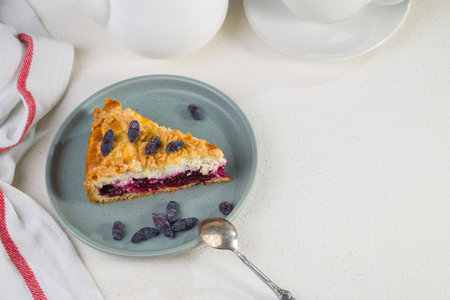 Homemade pie with honeysuckle.の写真素材