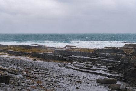 Russia, Murmansk region, Rybachy Peninsula. Barents Sea coast, storm. August 2025.の写真素材