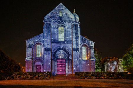 Soissons en LumiÃ¨re 2023 - Video mapping on the facade of the Saint-Pierre churchのeditorial素材