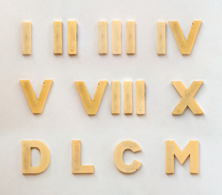 bright plastic roman numbers with magnet on white paperの写真素材