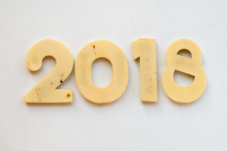 bright plastic 2018 with magnet on white paperの写真素材