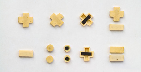 bright plastic cyrillic letters with magnet on white paperの写真素材