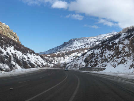 Traveling on a lonely road during winter in Turkey.の写真素材