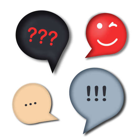3d collection of speech bubbles with punctuation marks: exclamation mark, question mark, three dots...