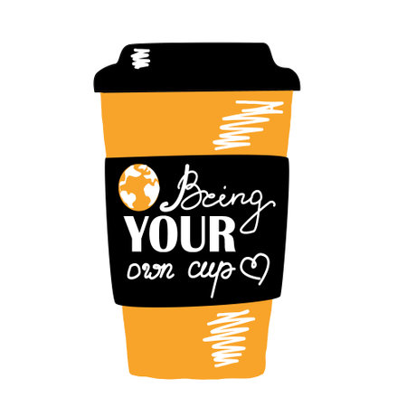 Bring your own cup lettering hand drawn text.の写真素材