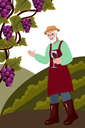 Man farmer in vineyard garden.のイラスト素材