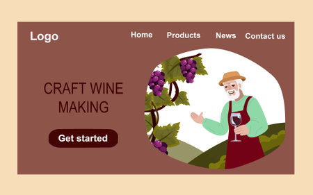 Craft wine making. Vector website landing page design templateのイラスト素材