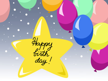 Happy birthday text with a colorful balloons,のイラスト素材