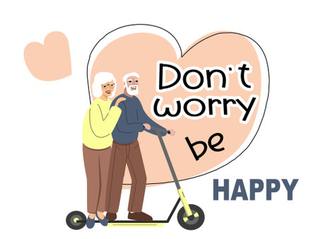 Dont worry be happy, hand written quote card vector. Vector illustrationのイラスト素材