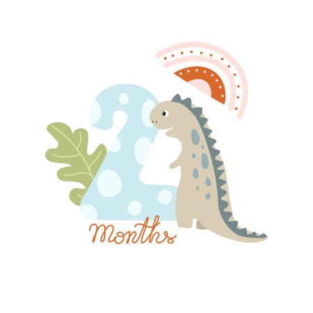 Two month Baby milestone card for newborn with a cute dinoのイラスト素材