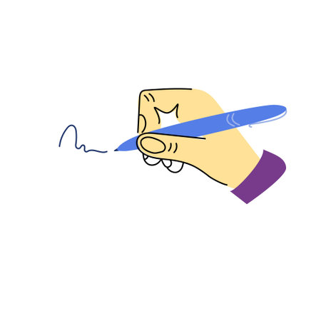 Illustration of human hand with pen make a signのイラスト素材
