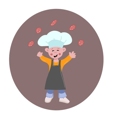 Happy cute little boy in chef costumeのイラスト素材