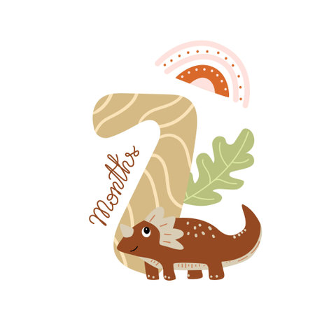 Three months Baby milestone card for newborn with a cute dinoのイラスト素材
