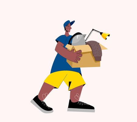 Happy male moving out or into new houseのイラスト素材