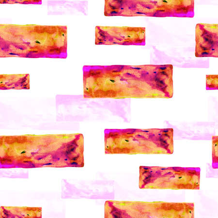 Watercolor pattern red yellow brick wall on white background for your seamless design, hand drawn illustrationの写真素材