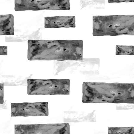 Watercolor pattern gray brick wall on a white background for your design seamless, hand drawn illustrationの写真素材