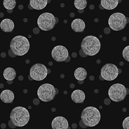 Watercolor pattern black and white circle geometry on a dark background for your design seamless, illustration hand drawnの写真素材