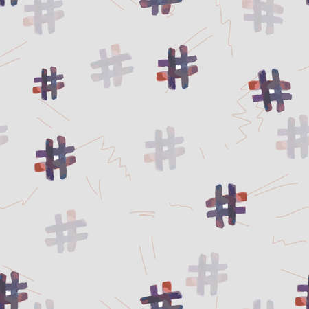 Pattern with hashtag symbol and doodle, on white backgroundの写真素材