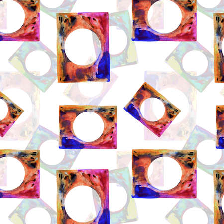Watercolor pattern rectangle geometry paint stain with gradient effect on white background for your seamless design, hand drawn illustrationの写真素材