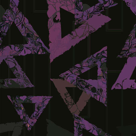 pattern triangle geometry, pink leaves on a dark background for your seamless design