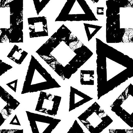 pattern geometry shapes, black square, triangle, leaves on a white background for your designのイラスト素材