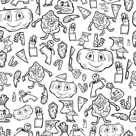 Black and white liner pattern, funny and fantasy doodles, for kids on a white background for your design and textileの写真素材
