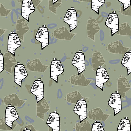 Black line pattern, dinosaur face on gray background for your seamless designの写真素材