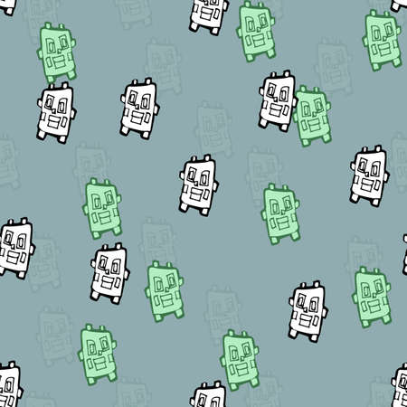 Pattern with a robot face on a pale blue background for your designの写真素材