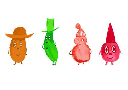 Set family doodle kid in hat, on white background illustration isolated for your designのイラスト素材