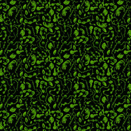 Watercolor pattern green ornaments on a dark background for your seamless designの写真素材